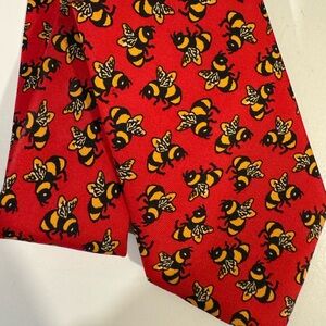 Vintage Red Tie with Bee Pattern Made In Scotland